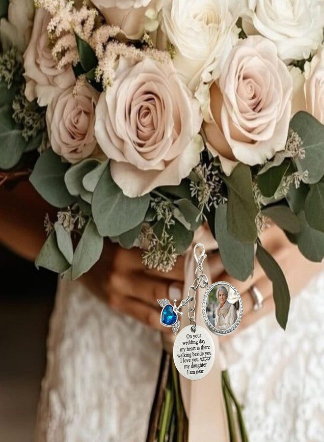 Dorla Cool Something Blue Charm for Bride Bouquet Rhinestone Photo Locket DIY Memorial Gifts Bridal Keepsake Wedding Accessories in Memory of Mom or Dad, Remembrance Gift - Image 3
